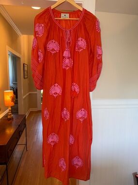 Benaras - Embroidered Red Dress with Pink Floral Motifs